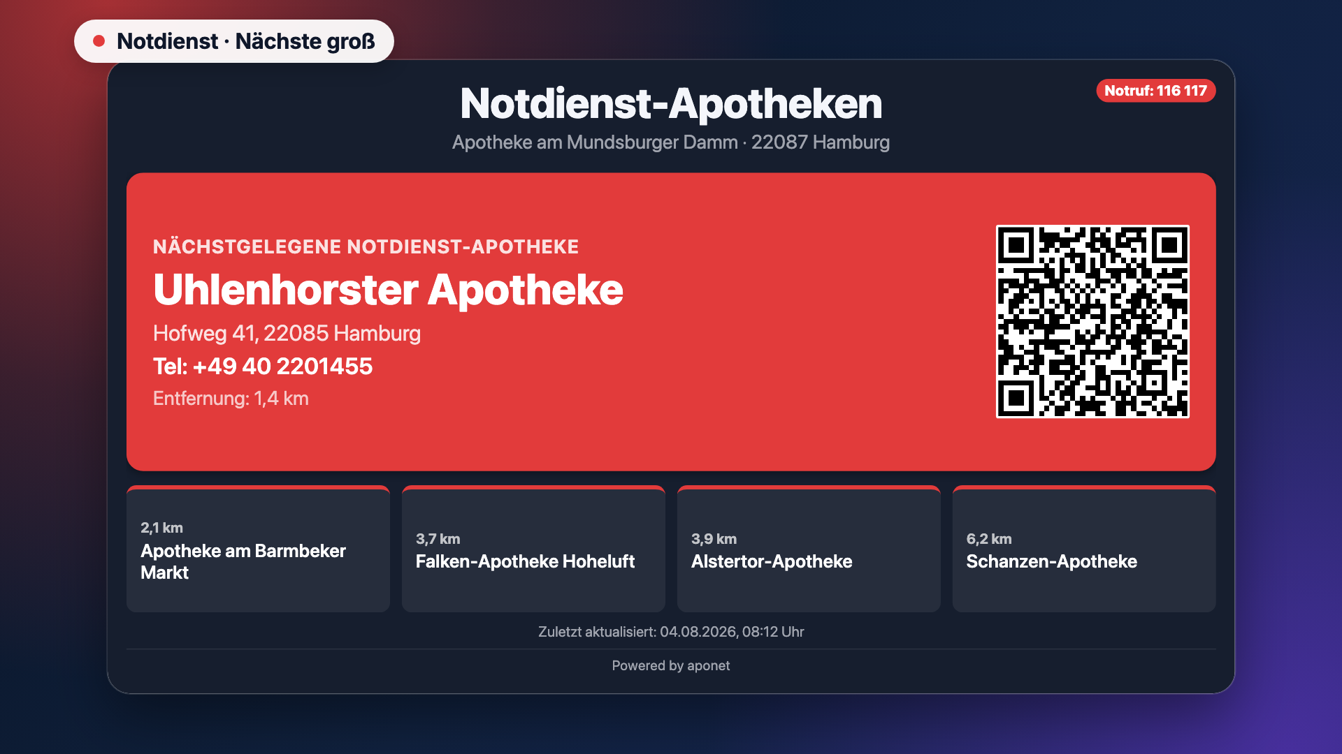 Notdienst als große Nächste-Meldung